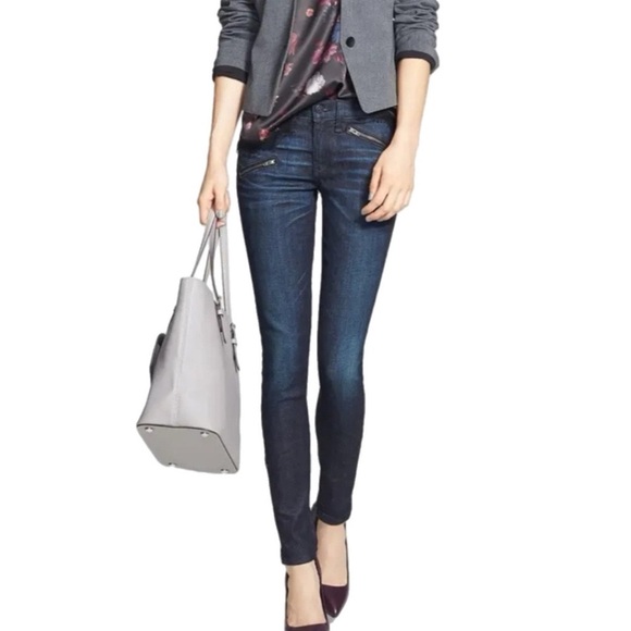 Rag & Bone Moto Skinny Jeans with Zipper Pockets and Ankles in Kensington 26 - Picture 1 of 6